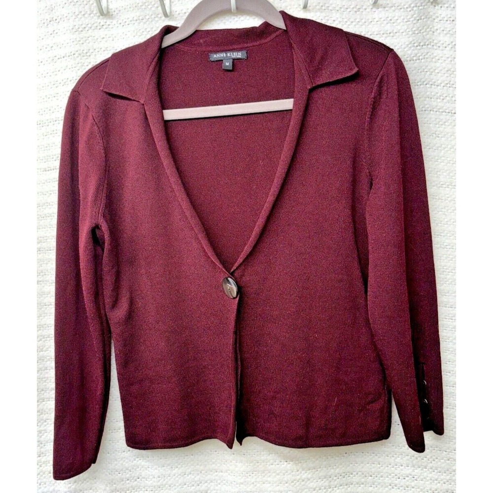 Anne Klein Maroon Ponte Knit Button Down Sweater Size M